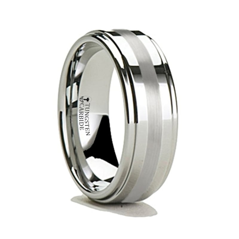 Black Tungsten Carbide Ring Mens Wedding Band Raised Center with Diamonds Rings 