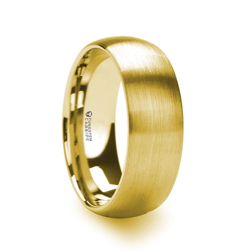 MILLER Gold Plated Tungsten Domed Ring with Brushed Finish - JTI Diamond Co